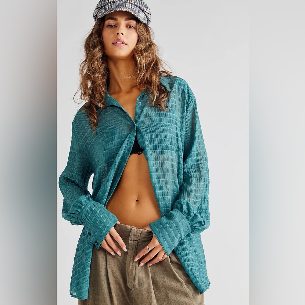 Free People Love Life Sheer Button Down Shirt